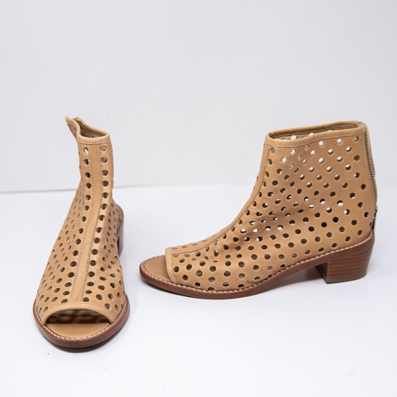 Loeffler Randall Lone Genuine Leather Perforated Open Toe Ankle Block Heel Boots - Picture 1 of 4